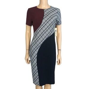 Eliza J. Colorblock Tweed Plaid Sheath Career Dress Size 12